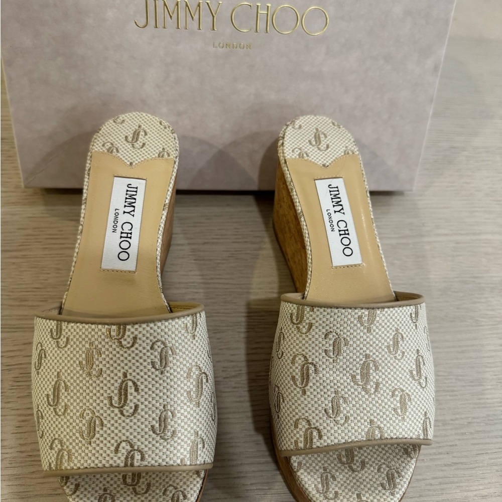 Jimmy Choo DeeDee 80 37 1/2, OLJL, EVRU/SAND DUNE - Picture 5 of 11